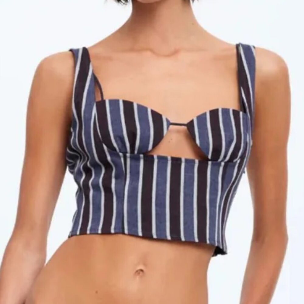 Lioness striped denim crop tank top (Navy, L) - Picture 3 of 9